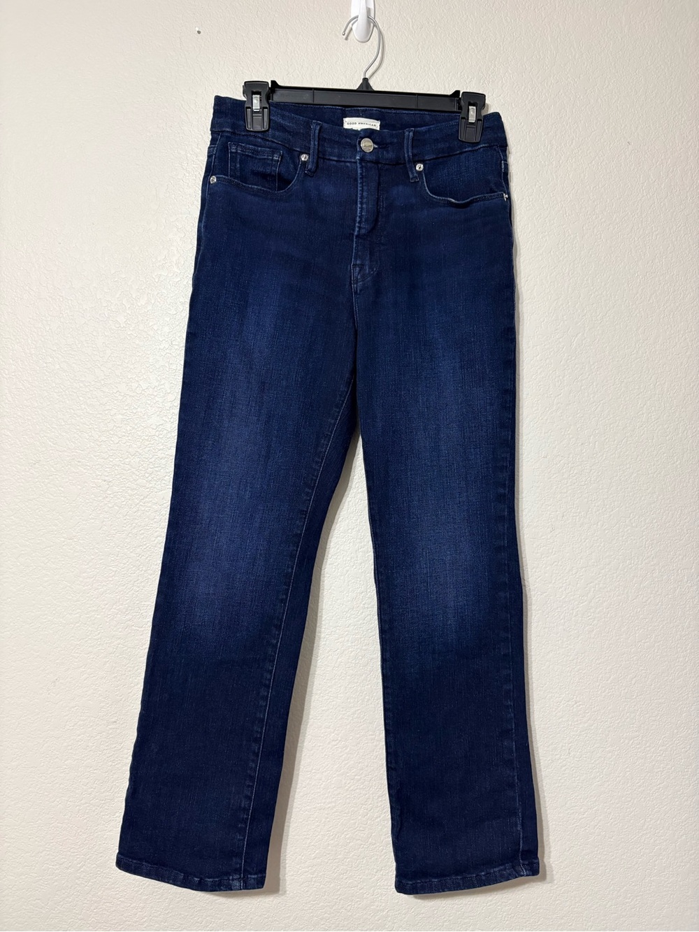Good American Good Legs Straight Dark Blue Wash Form Fitting Stretchy Jeans 8